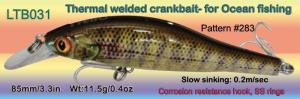 Thermal welded crankbaits or wobblers. 85 mmm sinking Crank bait