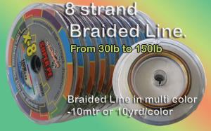 Multi color band PE braided line. Braided line in continous spools