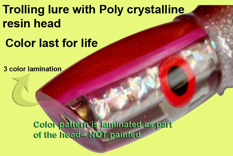 Multi color band clear poly crystalline trolling lure head for DIY